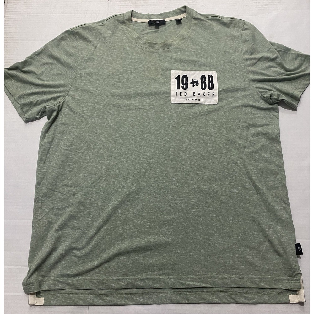 Ted Baker T-Shirt Sage Green 1988 Graphic Patch Cotton Blend Mens XXL. (6)